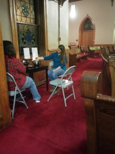 Jr High Small Group leader and Senior High student experiencing the Holy Spirit through water.